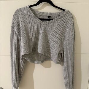 Cropped grey knit sweater